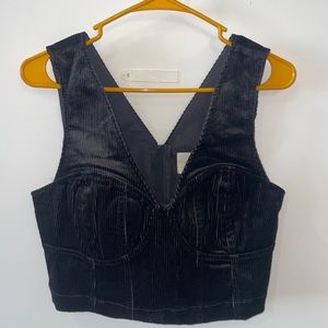 Black ribbed corduroy crop